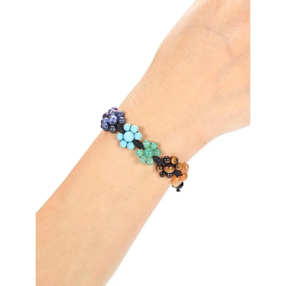 7 Flower Healing Crystals Yoga Stone Bead Chakra Relax Bracelet for Womens Mens - Picture 3 of 7